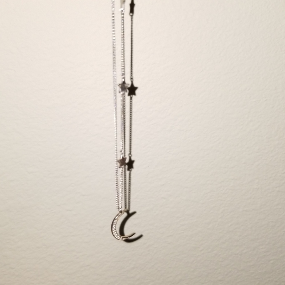 Moon and stars sterling silver necklace